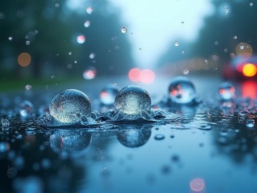Eau perlant sur un pare-brise traité hydrophobe