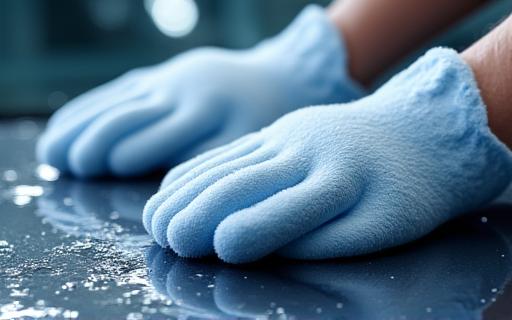 Close-up of a soft foam brush cleaning a car surface.